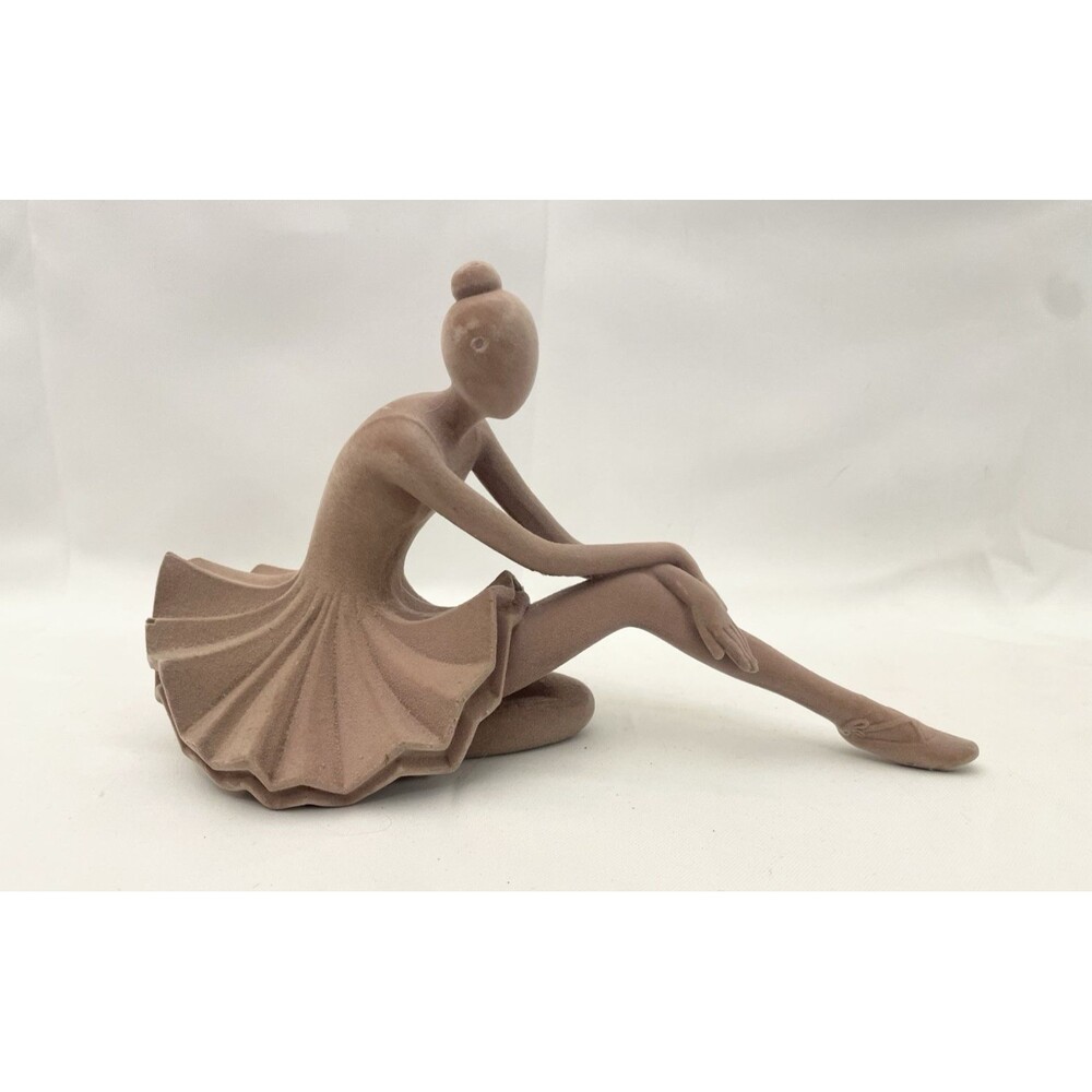 Modern Velvet Ballerina Graceful Pose Figurine Pink Felt Covered